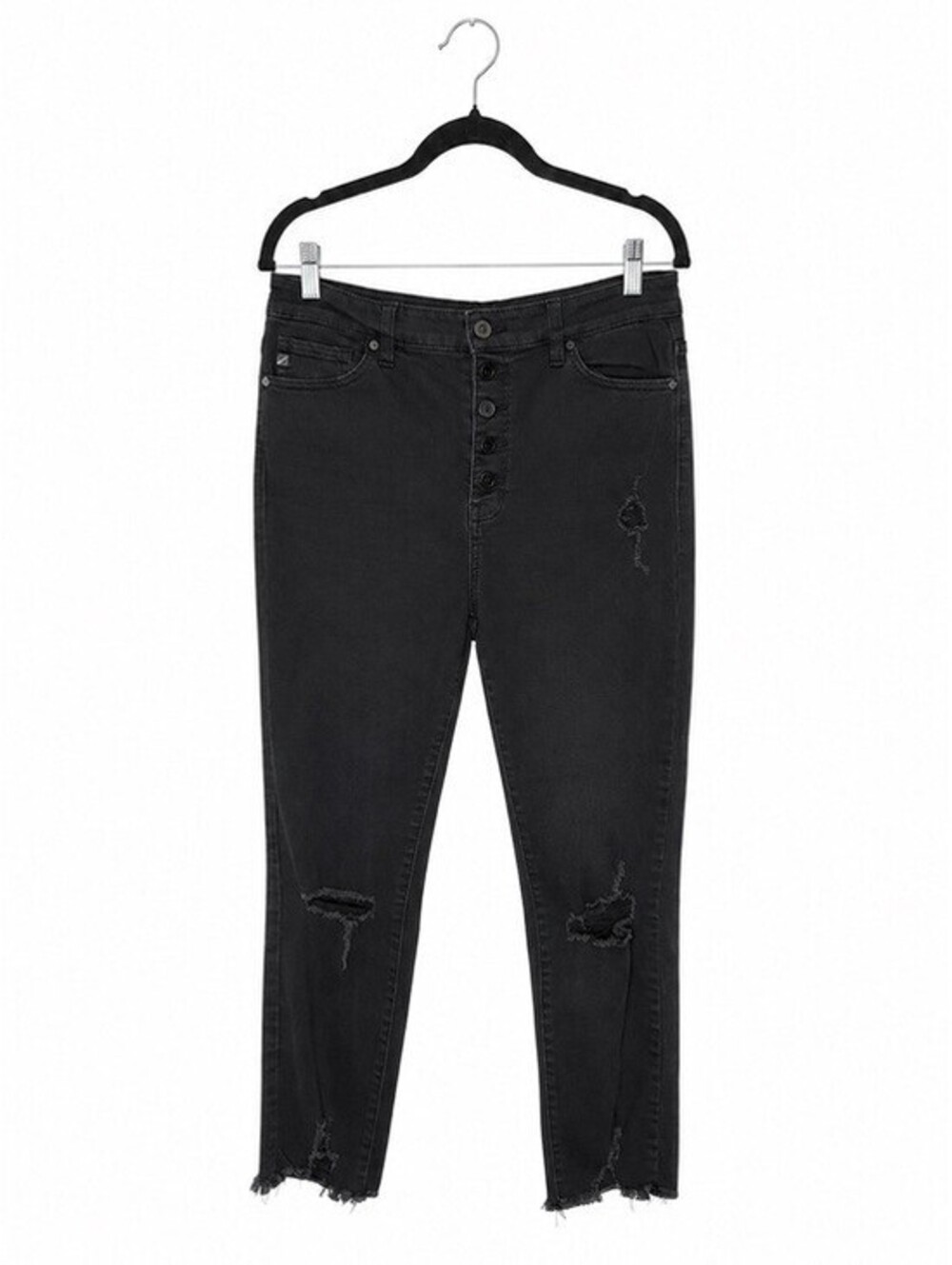 KanCan Karlianne High Rise Button Fly Skinny Jeans Black Raw Hem Size 9/28